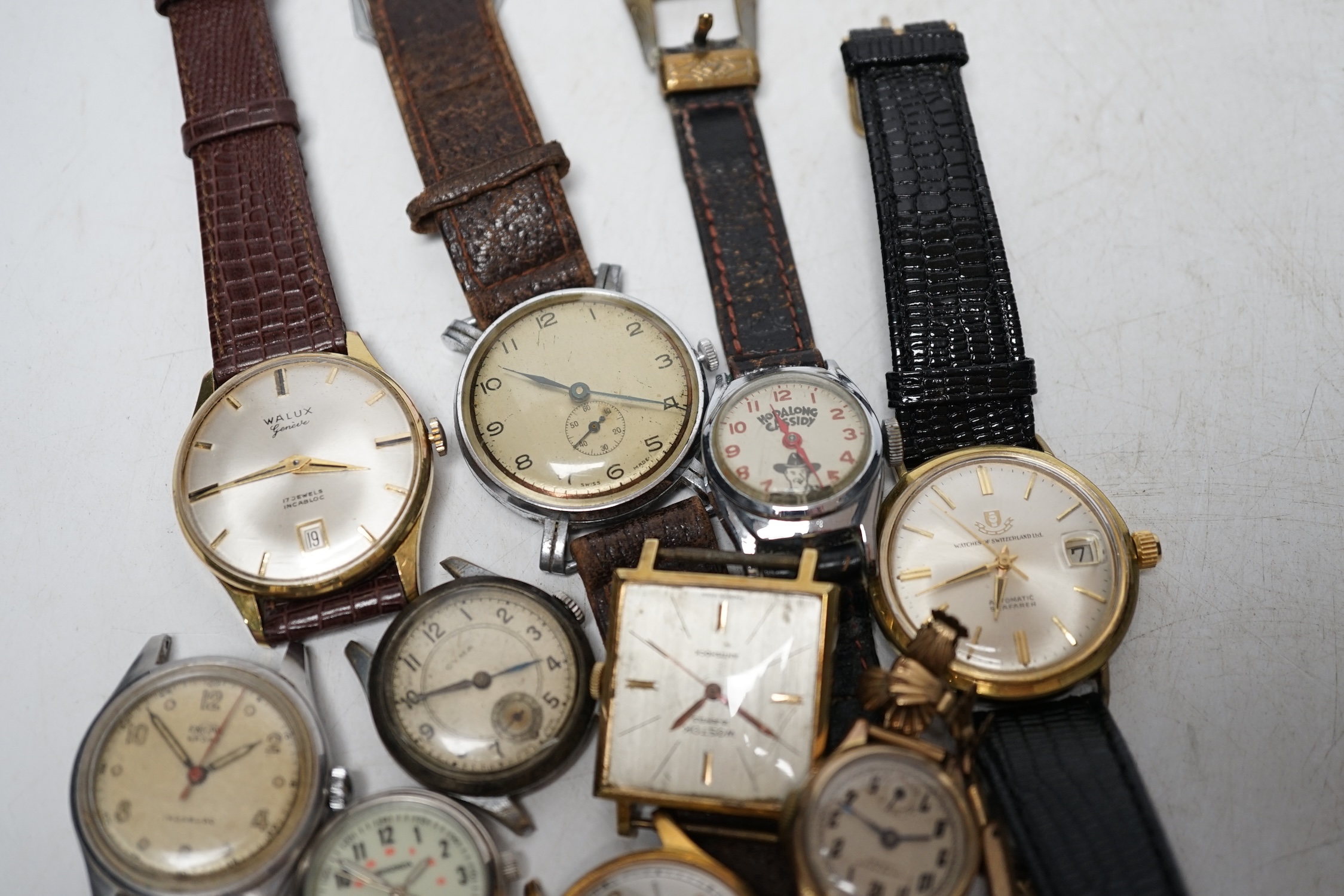 A collection of assorted wrist watches, including Accurist, Cyma & Roamer. Condition - poor to fair